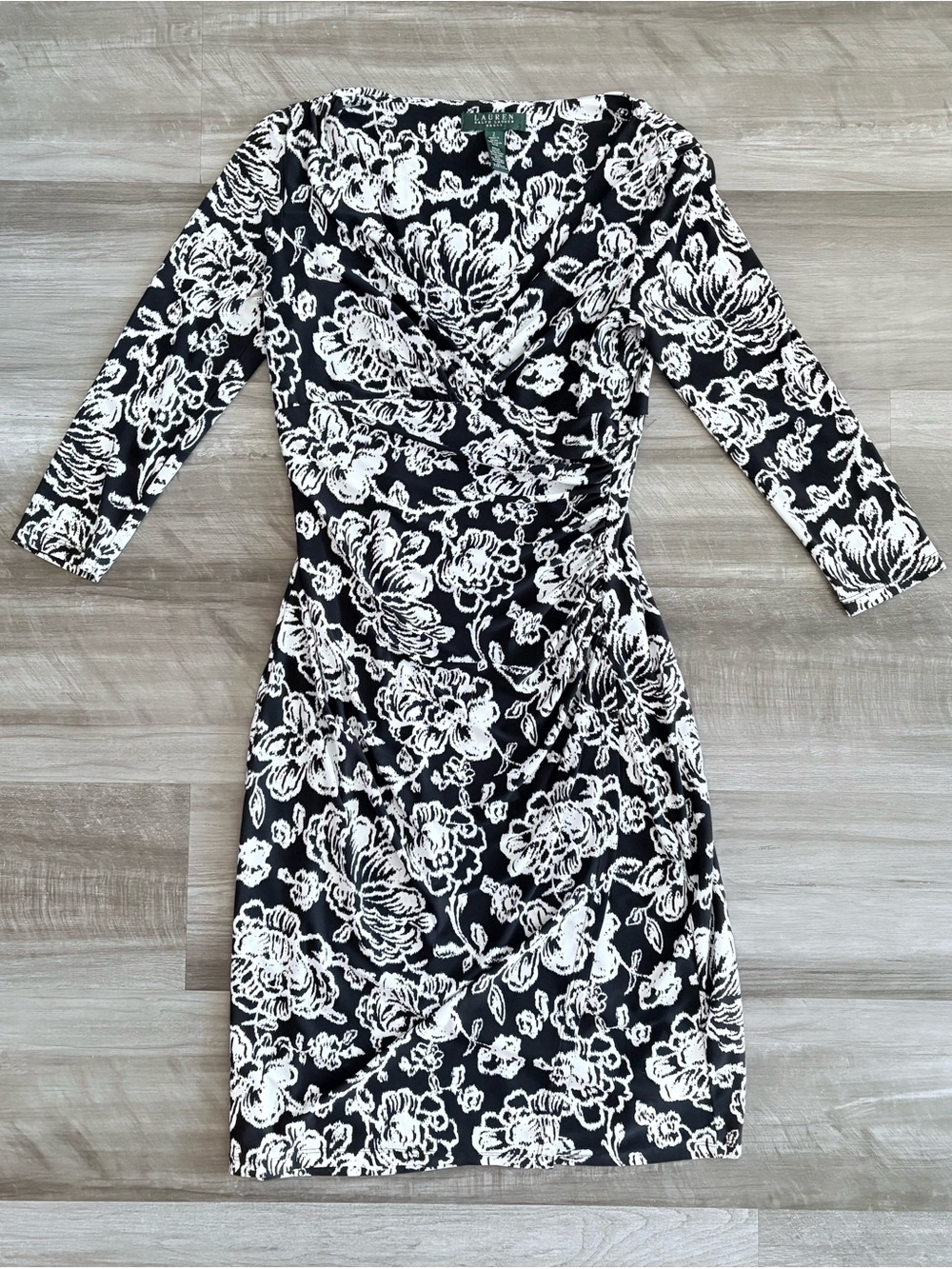Ralph Lauren - Black and White Floral Midi Dress - Size 2